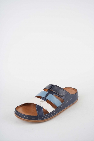 Hakiki Deri Laci-Bej-Kot Mavi Kadın Comfort Terlik 261220603