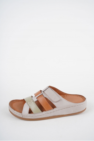 Hakiki Deri Açık Vizon-Avokado-Taba Kadın Comfort Terlik 261220603