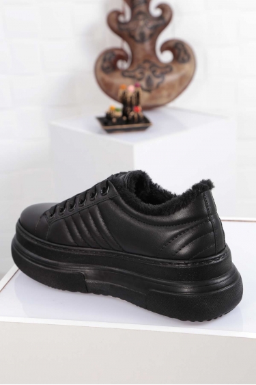 Hakiki Deri Siyah Kadın Sneaker Ayakkabı 212225101