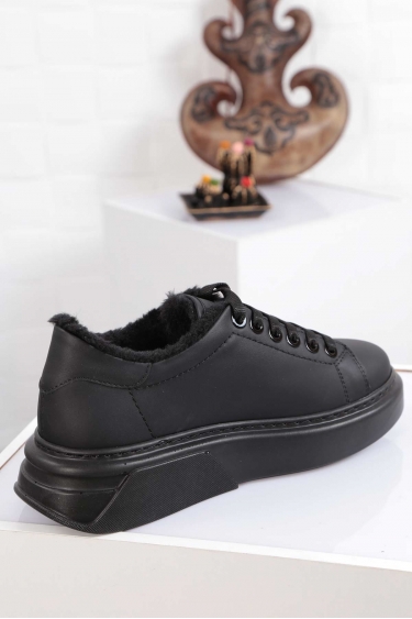 Hakiki Deri Mat Siyah Kadın Sneaker Ayakkabı 212225104