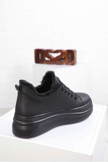 Hakiki Deri Mat Siyah Kadın Sneaker Ayakkabı 212225108
