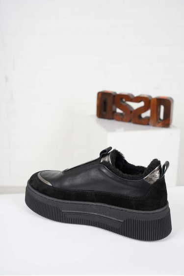 Hakiki Deri Siyah Süet-Siyah Kadın Sneaker Ayakkabı 232225106