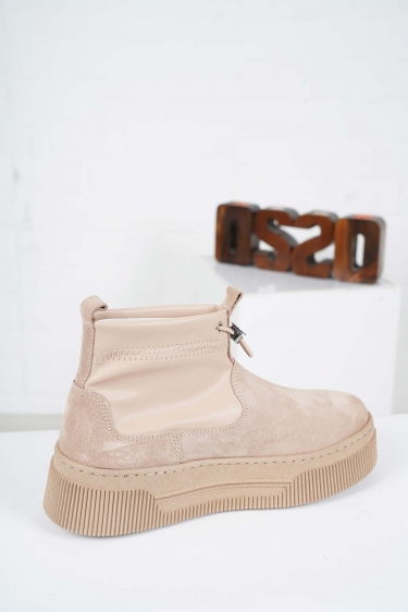 Hakiki Deri Cappucino-Cappucino Streç Kadın Sneaker Bot 232225210