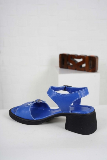 Hakiki Deri Sax Mavi Kadın Topuklu Sandalet 241225502