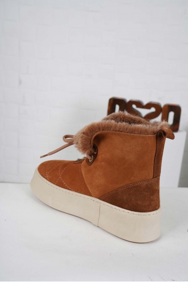 Hakiki Deri Kürklü Taba Süet Kadın Kısa Bot 242225208