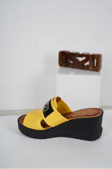 Hakiki Deri Sarı Kadın Dolgu Topuklu Terlik 231229602