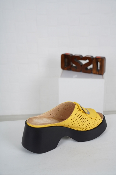 Hakiki Deri Sarı Kadın Dolgu Topuklu Terlik 231229604