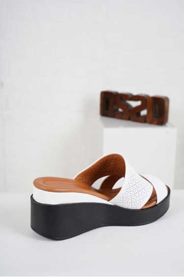 Hakiki Deri Beyaz Kadın Dolgu Topuklu Terlik 231229609