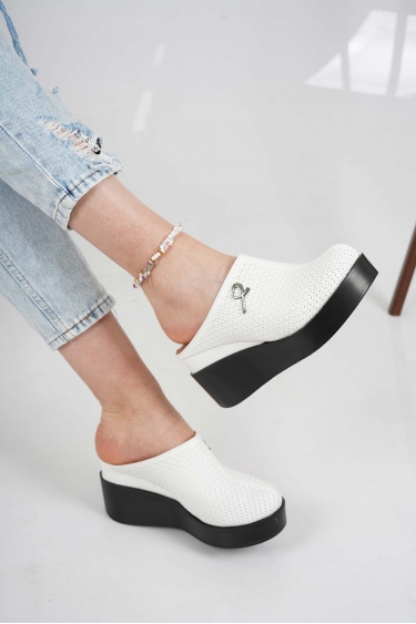 Hakiki Deri Beyaz Kadın Dolgu Topuklu Sabo 231229702