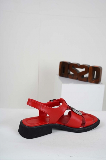 Hakiki Deri Kırmızı Kadın Topuklu Sandalet 241229519