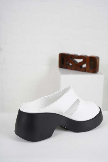 Hakiki Deri Beyaz Kadın Dolgu Topuklu Terlik 241229601