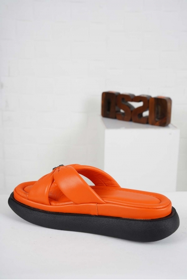 Hakiki Deri Turuncu Kadın Komfort Terlik 241229604