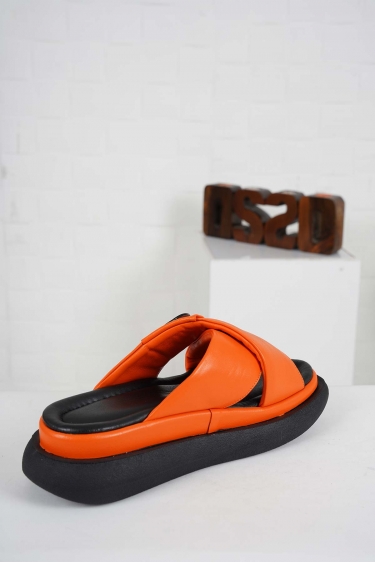 Hakiki Deri Turuncu Kadın Komfort Terlik 241229605