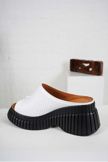 Hakiki Deri Beyaz Kadın Dolgu Topuk Terlik 241229608