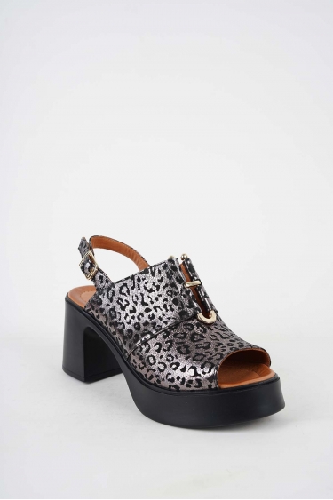 Hakiki Deri Siyah Baskılı Kadın Topuklu Sandalet 251229500