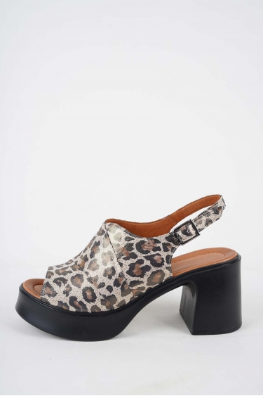 Hakiki Deri Leopar Kadın Topuklu Sandalet 251229501