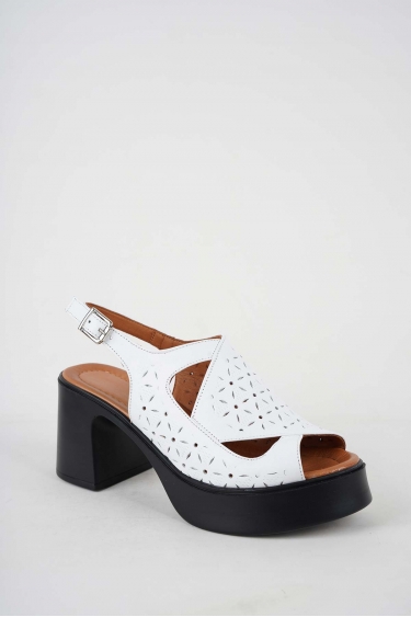 Hakiki Deri Beyaz Kadın Topuklu Sandalet 251229503