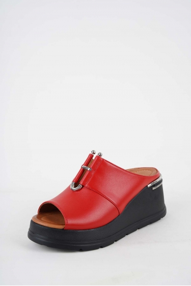 Hakiki Deri Kırmızı Kadın Dolgu Topuk Terlik 251229600