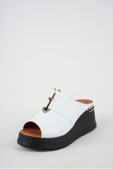 Hakiki Deri Beyaz Kadın Dolgu Topuk Terlik 251229600