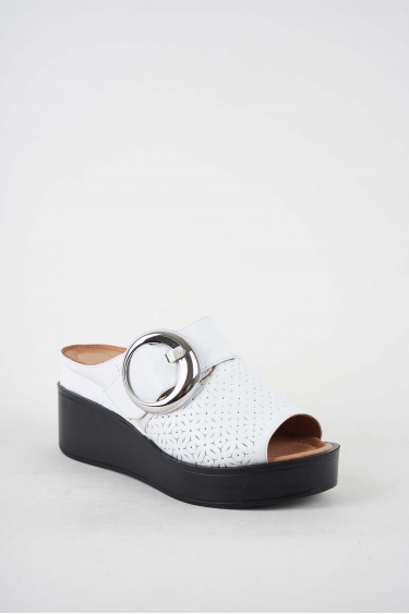 Hakiki Deri Beyaz Kadın Dolgu Topuk Terlik 251229603