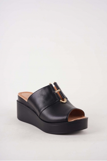 Hakiki Deri Siyah Kadın Dolgu Topuk Terlik 251229604