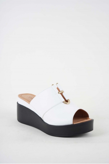 Hakiki Deri Beyaz Kadın Dolgu Topuk Terlik 251229604