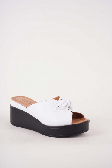 Hakiki Deri Beyaz Kadın Dolgu Topuk Terlik 251229605