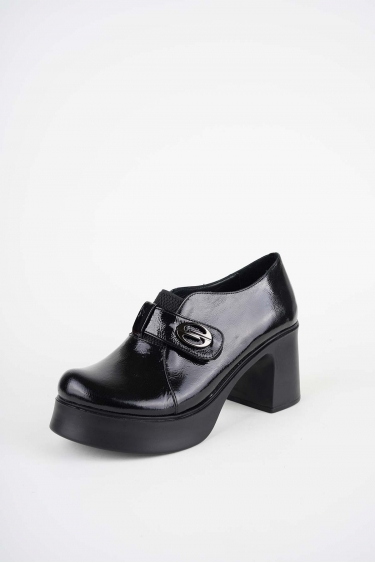 Hakiki Deri Siyah Rugan Kadın Topuklu Ayakkabı 252229101