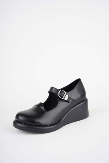 Hakiki Deri Siyah Kadın Dolgu Topuklu Ayakkabı 252229104