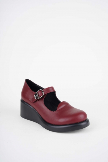 Hakiki Deri Bordo Kadın Dolgu Topuklu Ayakkabı 252229104