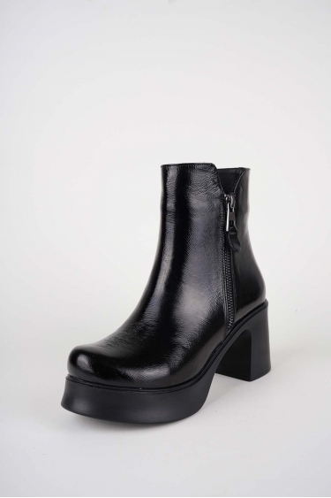 Hakiki Deri Siyah Rugan Kadın Topuklu Bot 252229201