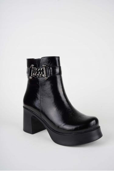 Hakiki Deri Siyah Rugan Kadın Topuklu Bot 252229202