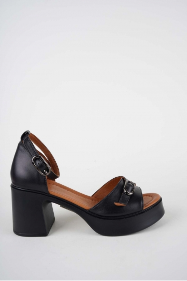 Hakiki Deri Siyah Kadın Topuklu Sandalet 261229501