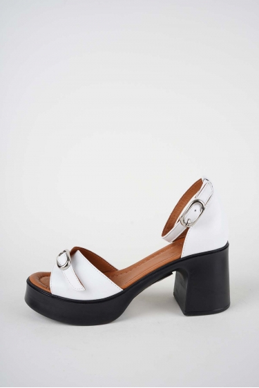 Hakiki Deri Beyaz Kadın Topuklu Sandalet 261229501