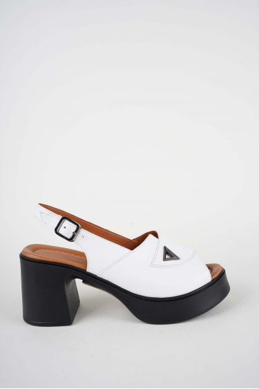 Hakiki Deri Beyaz Kadın Topuklu Sandalet 261229504