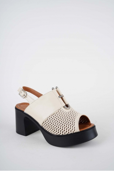 Hakiki Deri Bej Kadın Topuklu Sandalet 261229505