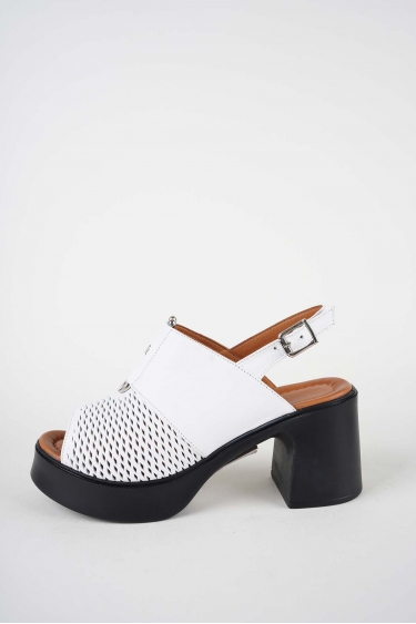 Hakiki Deri Beyaz Kadın Topuklu Sandalet 261229505