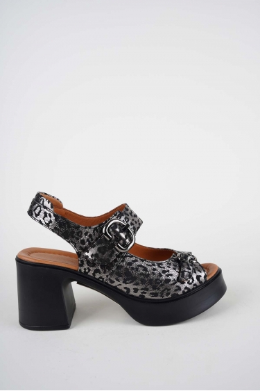 Hakiki Deri Siyah Baskılı Kadın Topuklu Sandalet 261229506