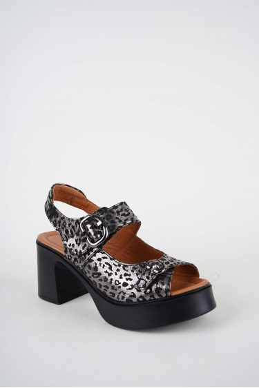 Hakiki Deri Siyah Baskılı Kadın Topuklu Sandalet 261229506