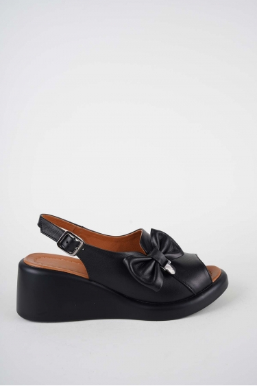 Hakiki Deri Siyah Kadın Dolgu Topuklu Sandalet 261229508