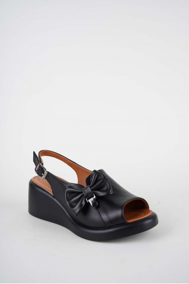 Hakiki Deri Siyah Kadın Dolgu Topuklu Sandalet 261229508