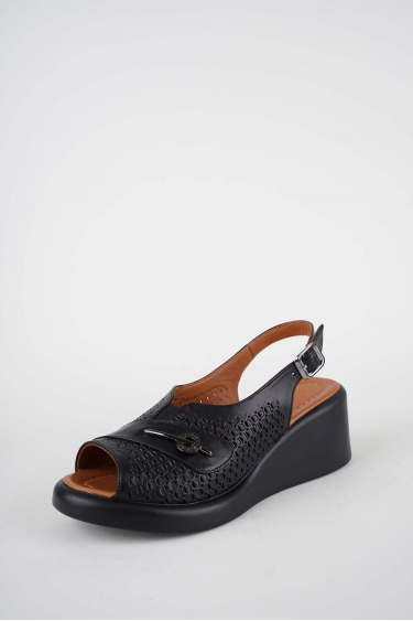 Hakiki Deri Siyah Kadın Dolgu Topuklu Sandalet 261229509