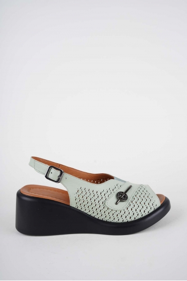 Hakiki Deri Su Yeşili Kadın Dolgu Topuklu Sandalet 261229509