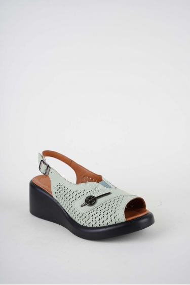 Hakiki Deri Su Yeşili Kadın Dolgu Topuklu Sandalet 261229509