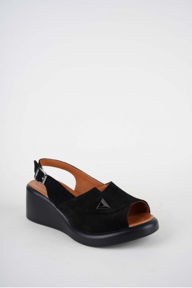 Hakiki Deri Siyah Süet Kadın Dolgu Topuklu Sandalet 261229510