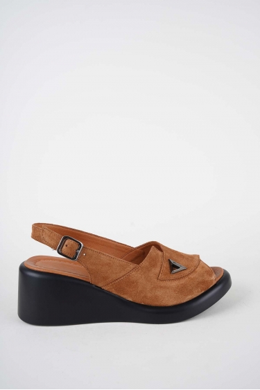 Hakiki Deri Taba Süet Kadın Dolgu Topuklu Sandalet 261229510