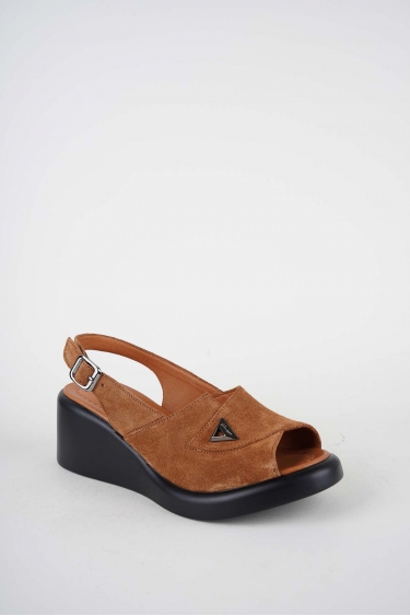 Hakiki Deri Taba Süet Kadın Dolgu Topuklu Sandalet 261229510