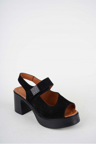 Hakiki Deri Siyah Süet Kadın Topuklu Sandalet 261229513