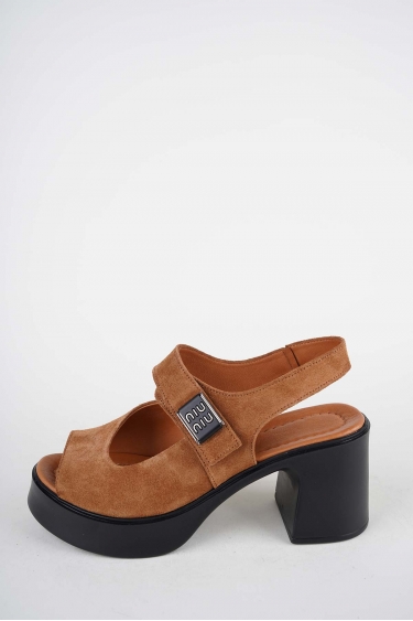 Hakiki Deri Taba Süet Kadın Topuklu Sandalet 261229513