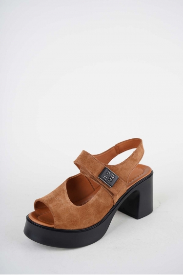 Hakiki Deri Taba Süet Kadın Topuklu Sandalet 261229513